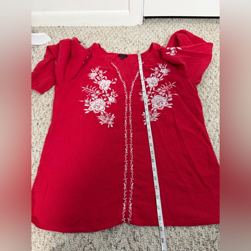 Talbots CRINKLE GAUZE EMBROIDERED POPOVER Red size M - Picture 8 of 11
